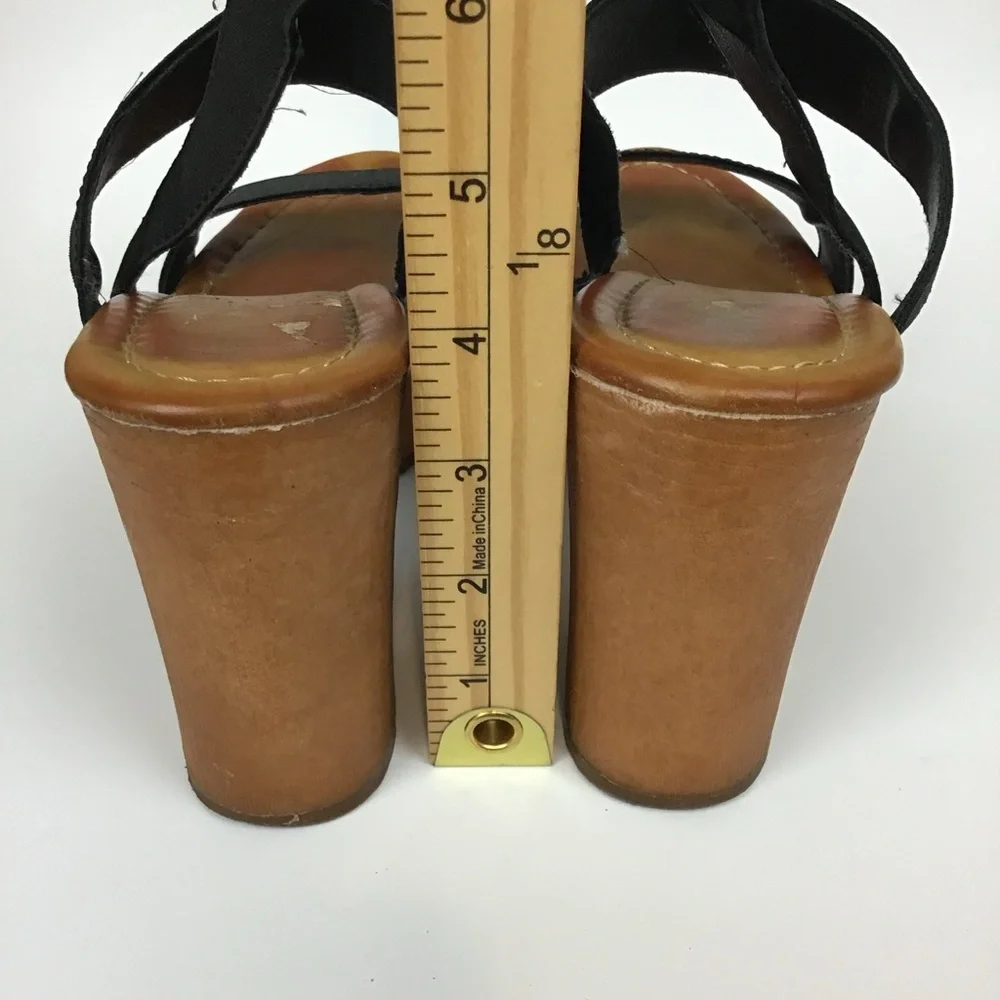 MIA 90’s Black Strap Platform Open Toe Retro Block Heel Heeled Sandal 8.5